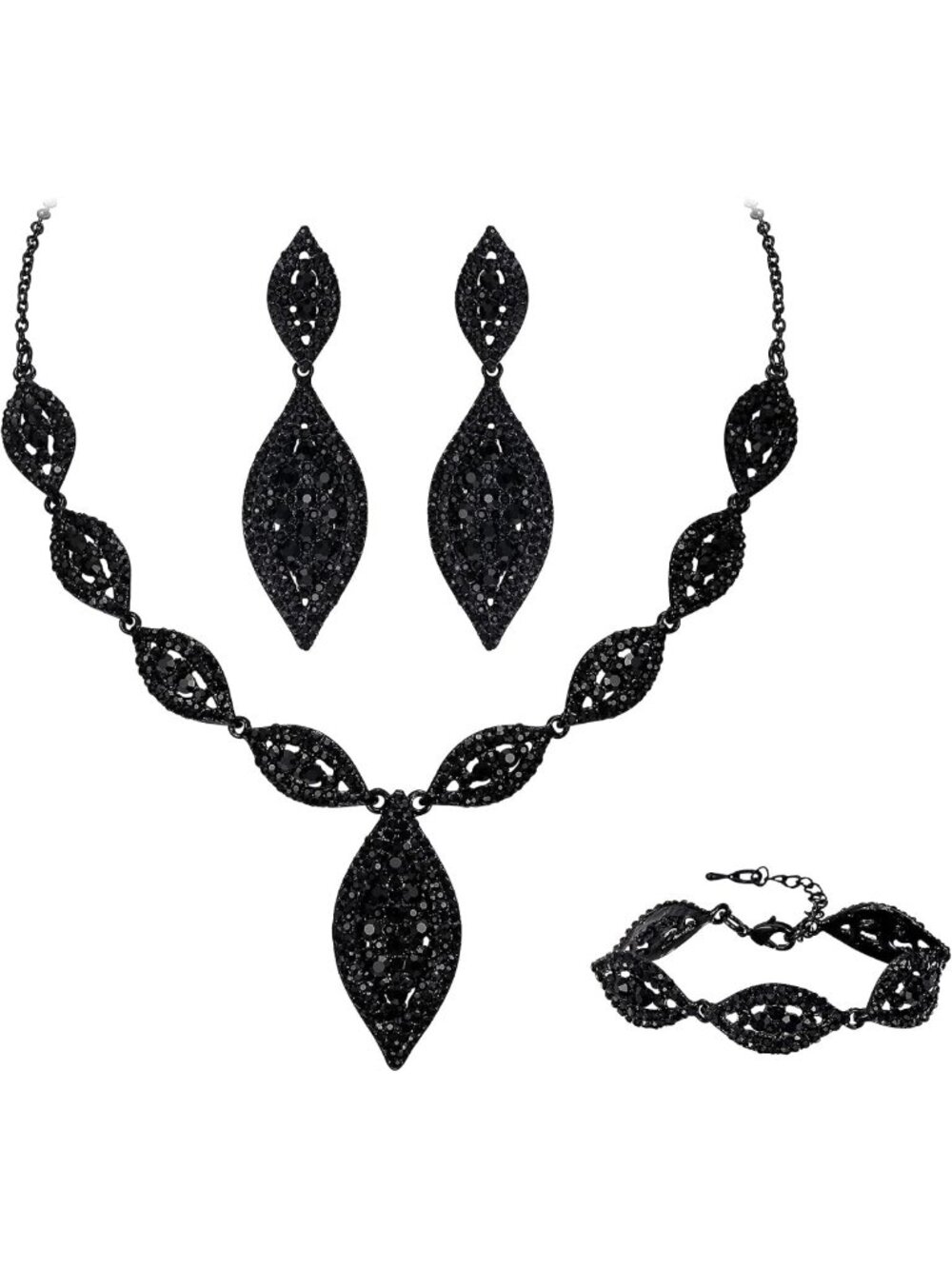 Elegant Rhinestone Crystal Bridal Jewelry Set - Leaf Necklace & Dangle Earrings